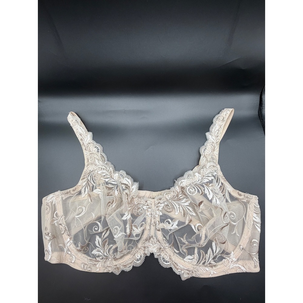 Soma Sensuous Lace Unlined Bra Womens 40D Beige Floral Embroidered Underwire